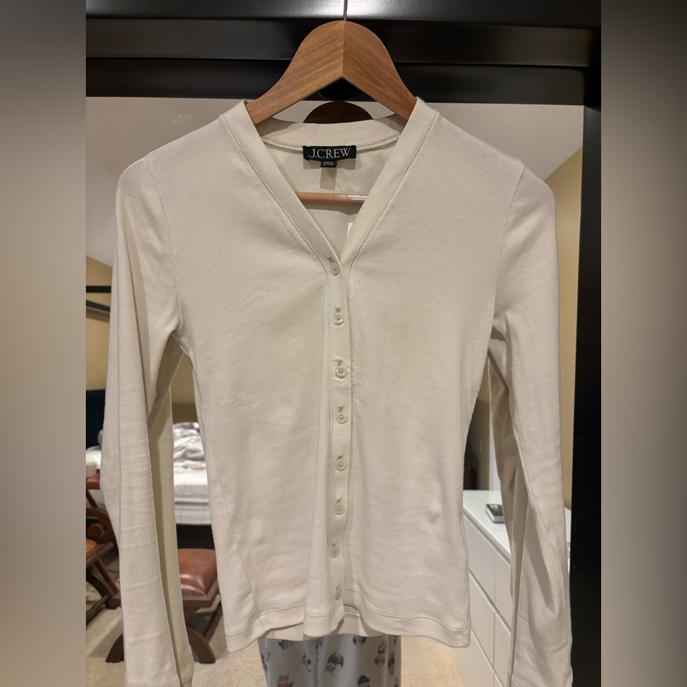 J.Crew women lightweight rib V neck cardigan top XS NWT